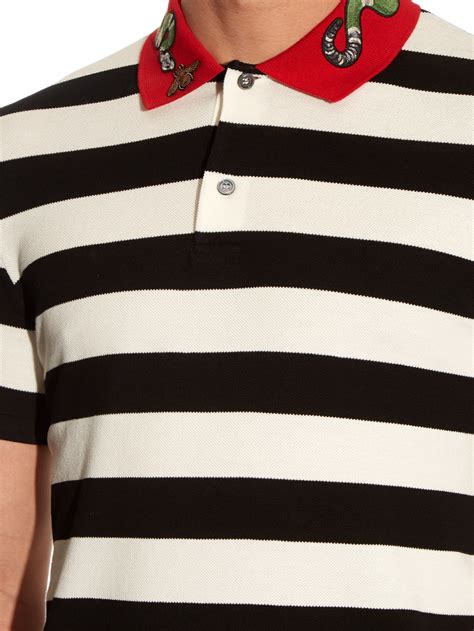 gucci polo snake black|Gucci navy striped polo shirt.